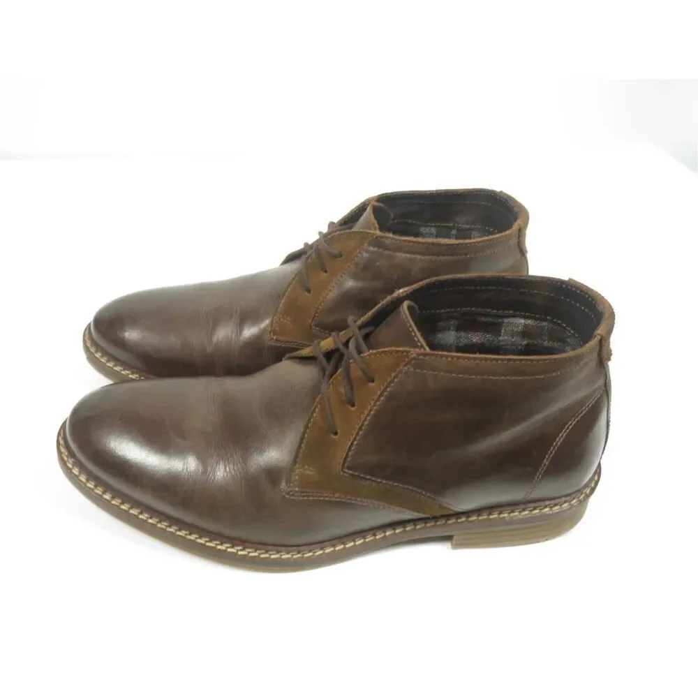Alfani KNIGHT Dark Brown Leather Chukka Boots Laces Flannel Lined Men Size 10